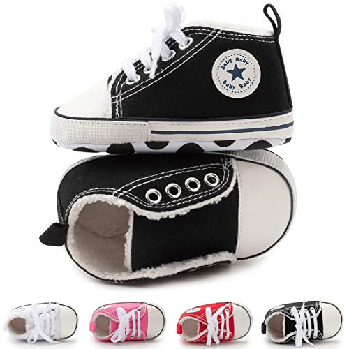 Image of KIDSUN Unisex Baby Boy Girl Canvas Sneaker Soft Sole Infant Lace up Newborn Ankle Toddler First Walkers Crib Shoes
