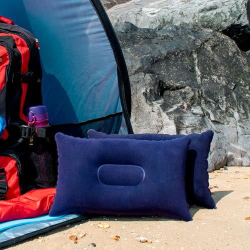 TRIXES Almohada de Viaje Azul Marino Inflable Soplando para Campamentos