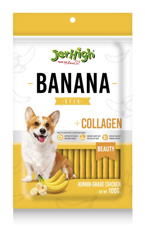 JerHigh Fully Digestible Healthy Snack & Training Treat Human Grade High Protein Chicken with Banana Flavour 100g (Pack of 3) - DogsNCats