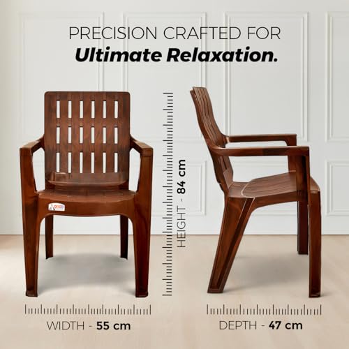Image of AVRO Furniture Spine Care Orthopaedic Plastic Chair, Set of 2, Ideal for Home, Office & Outdoor, 150Kg Load Capacity, Durable Strong Build, Comfortable Back Design, 2 Years Guarantee, W. Brown Color