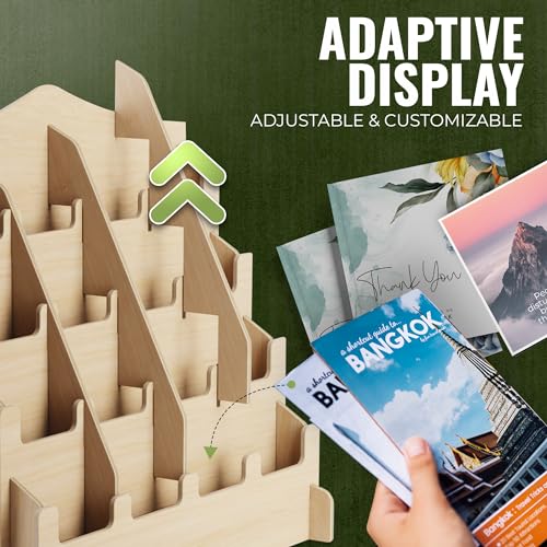 HOTCAN Sticker Display Stand with Curved Pockets for Big 4'' Stickers- Brochure Holder with Customizable Space - On the Go Display Stands for Vendor Events - Ideal for Small Business Vendors (Natural, Medium)