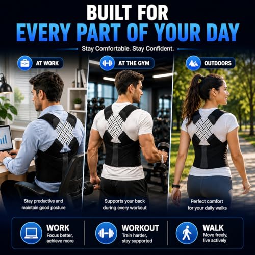 Image of PulGos Universal Size X-Cross Posture Corrector Belt for Men & Women | Adjustable Upper Back Brace for Shoulder & Back Support | Back Straightener for Spine Alignment & Clavicle Support for Unisex