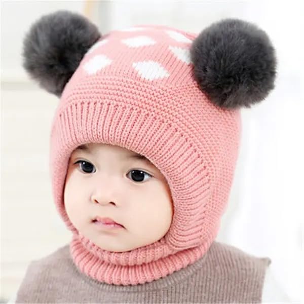 Image of Unisex Toddler Winter Hat Monkey Caps - Fleece Lined Baby Hat with Scarf Earflap Hood - Skull Caps for Kids