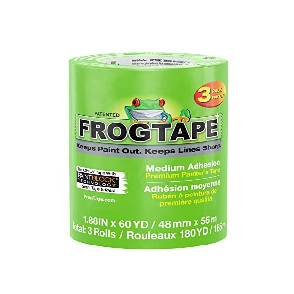 FROGTAPE 240661 Malerband für mehrere Oberflächen, mit Malerblock, mittlere Haftung, 4,5 cm x 5,5 m, grün, 3 Rollen