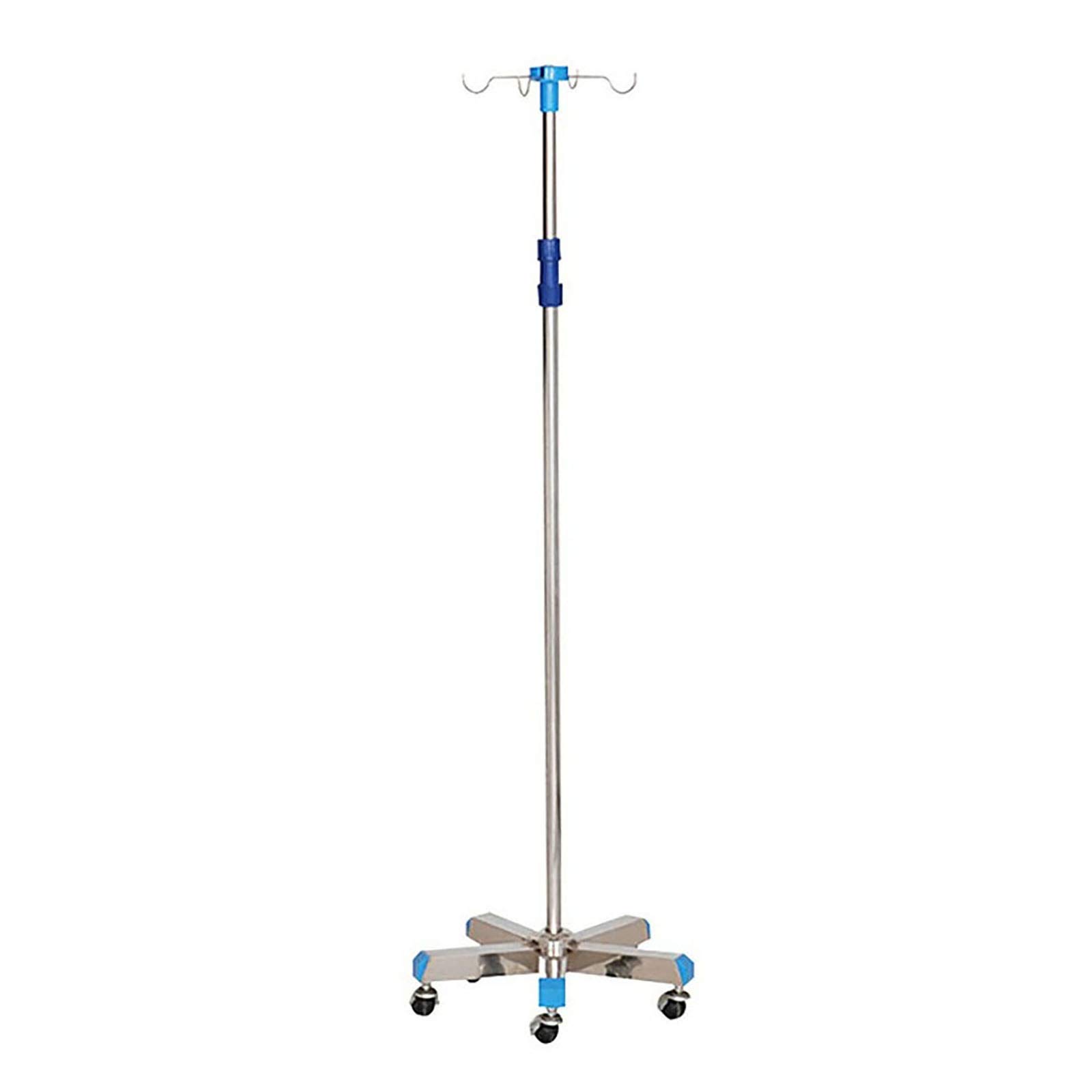 YJI Ratiomed Height Adjustable Deluxe Drip Stand, Stainless Steel, Portable with Wheels, Infusion Stand for Clinic Or Home