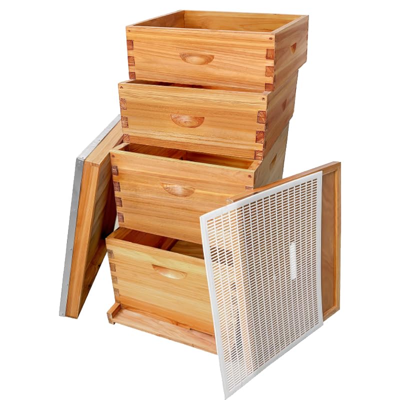 10Frame Langstroth Beehive, Wax-Coated with 100% Beeswax (2 Deep Box & 2 Medium Super No Frames Included) 4-Layer