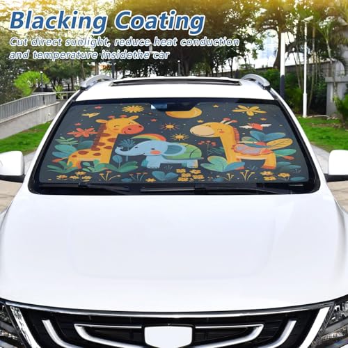 senya Car Windshield Sunshade, Animal Giraffe Elephant Car Front Window Sunshade Foldable, Blocks UV Rays and Keeps Vehicle Cool, Small, E07Z23015