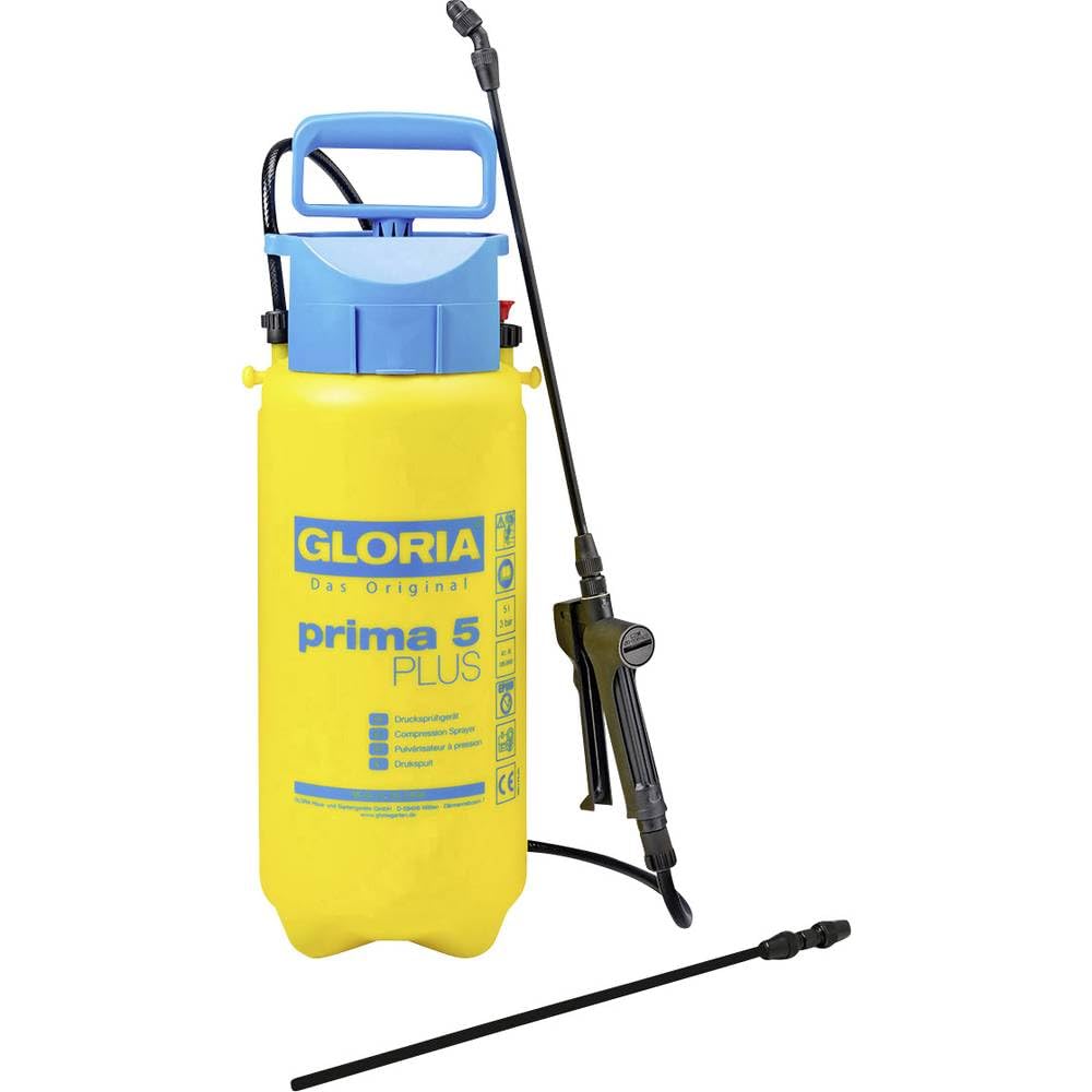 GLORIA Spruzzatore prima 5 PLUS | Pompa 5L per Acido Acetico e Diserbo | Nebulizzatore 5L resistente agli acidi | Guarnizioni EPDM | Lancia prolunga 0,5m | Per acido acetico 10% e diserbo naturale
