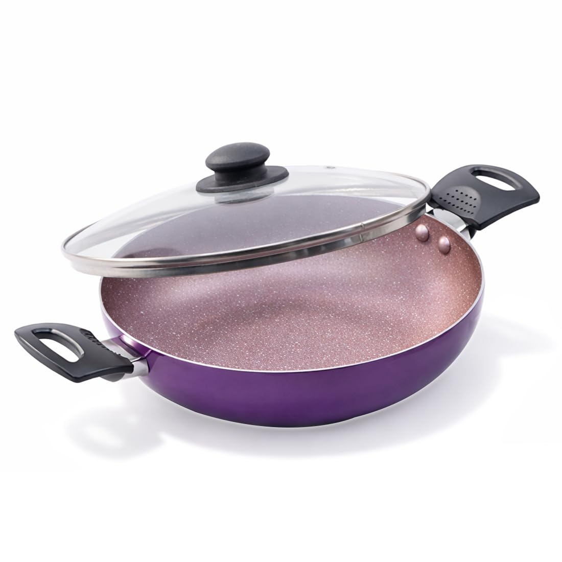 Wonderchef Valencia Non-Stick Kadhai with Glass Lid | Cool Touch Bakelite Handles | Pure Grade Aluminium| PFOA Free|2 litres Capacity | Size 24 cm Kadai | 1 Year Warranty | Purple