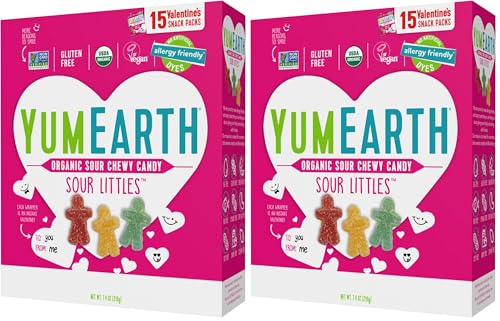 YumEarth Valentine Organic Sour Littles Chewy Candy - Allergy Friendly (Top 9 Free), No Artificial Dyes, Non GMO, Gluten Free, Vegan Candy Snacks - 15 Count (1, 7.5 Ounce) (Pack of 2) image 3