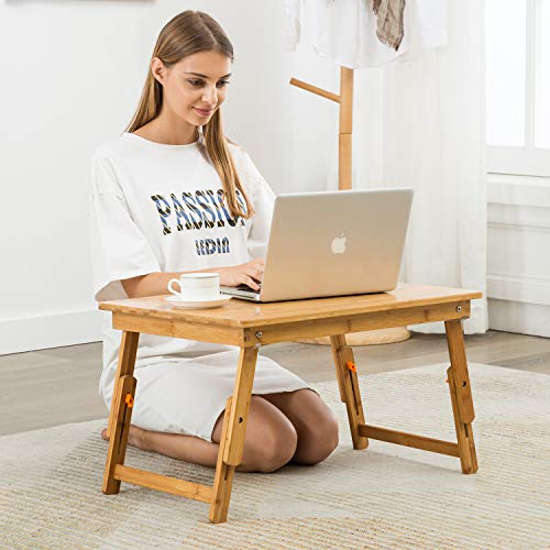 Image of Large Size Laptop Tray Desk Nnewvante 25.6x17.7in Bamboo Floor Desk Low Table Bed Tray Table,Foldable Adjustable Study Writing Gaming Breakfast Serving Floor Table Support 18in Laptop w' 4 Leg Lock
