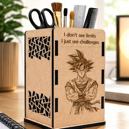 Image of Goku Wooden Pen Stand | Anime Pencil Holder for Study Table | Dragon Ball Z Desk Accessories