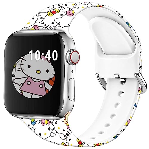 Hepsun Compatible with Apple Watch Band Hello K Sweet Pink 42mm 44mm 45mm/Ultra 49mm,Soft Silicone Kawaii Cute Strap Compatible with iWatch Series SE 9 8 7 6 5 4 3 2 1 Kids Girls Women