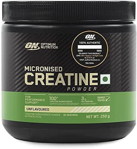 Optimum Nutrition (ON) Micronized Creatine Powder - 250 Gram, 83 Serves, 3g of 100% Creatine Monohydrate per Serve, Supports Athletic Performance & Power, Unflavored