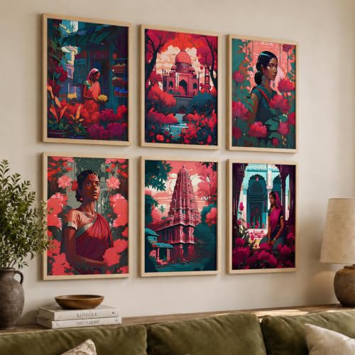 Image of kotart Premium Digital Traditional Art Paintings with Frame for Home Decoration - Painting for Living Room Bedroom Office Room Decor - Painting for Wall Decoration - Pack of 6 (Art 7)
