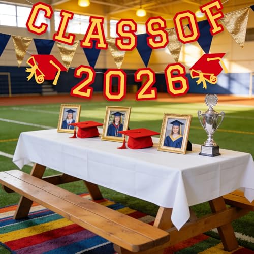 Image of Class of 2026 Graduation Banner University College Grad Garland Decoration Party Supplies High School Colors Red Gold