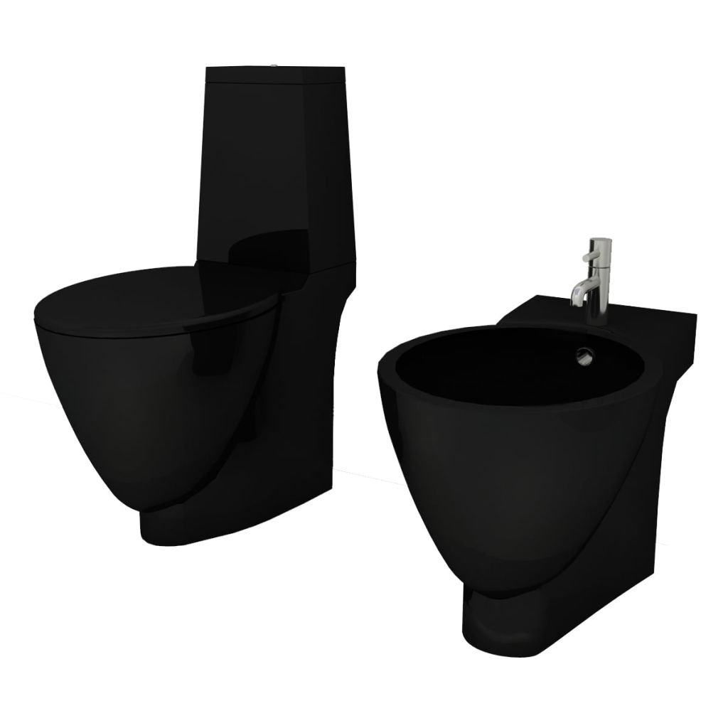 LAPOOH Inodoro y Bidet Negros de cerámica, Inodoro Completo, Baños Completos, Toilet