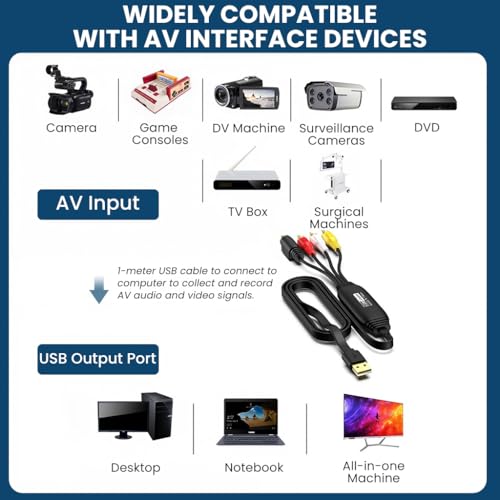 Image of ZORBES VHS to Digital Converter, USB2.0 Video Cpture Card, RCA AV to USB Audio Video Converter, 1080P Video Capture Device Convert VHS VCR DVD to Digital Adapter, Compatible with Windows, Mac OS