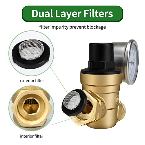 Rv Water Pressure Regulator Valve, Adjustable Water Pressure Reducer With Gauge And Inlet Screen Filter, Brass Lead-Free, For Rv Camper Travel Trailer #TOP6