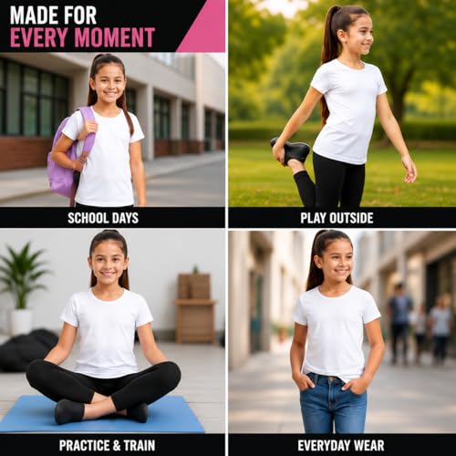 Image of Rene Rofe Girls Undershirts - 6 Pack Soft Cotton Tag Free Crew Neck Short Sleeve Shirts Girls T Shirts for School and Play