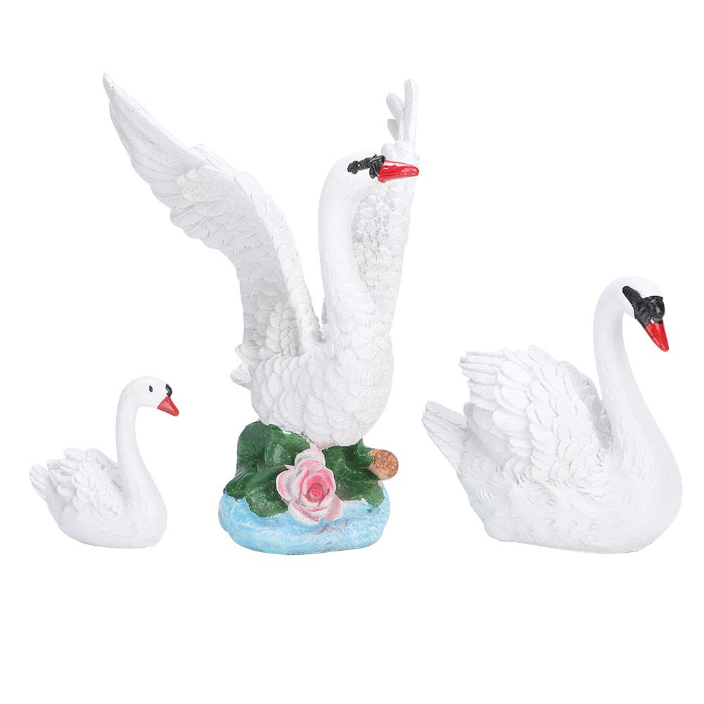 Famille de cygne blanc déco jardin extérieur set de 3 statues d'animaux pour terrasse et bassin