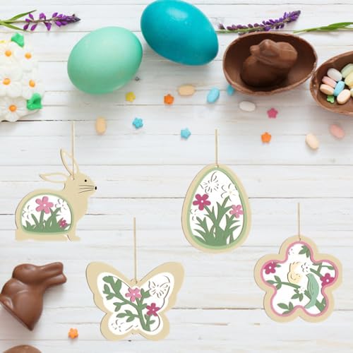 24 Stück Frühlingsdeko Anhänger,Oseranhänger Holz,Frühling zum Aufhängen Hängedeko Holz Anhänger Ostereier Ostern Deko