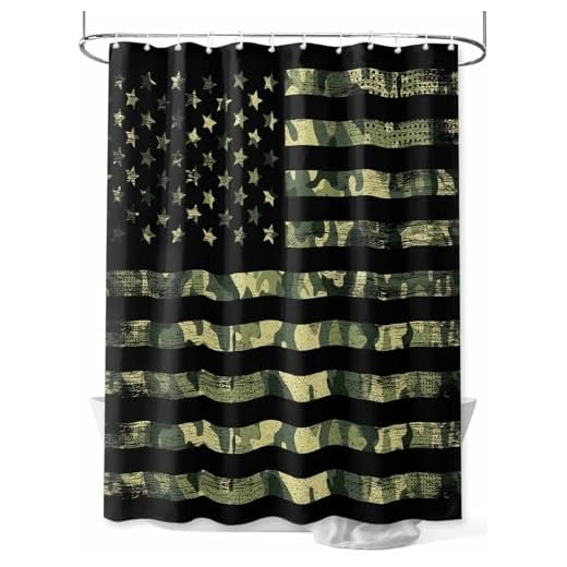 Green Retro Camo American Flag Shower Curtain, Patriotic Striped Star Waterproof Washable Fabric Bathroom Shower Curtains Set for Bathroom Decor,36 X 72 Inch Long,