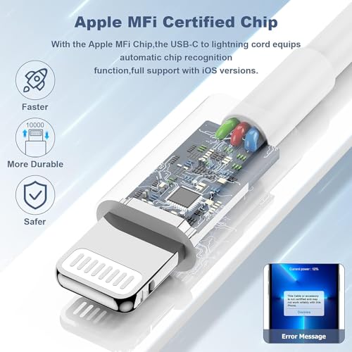 Image of Mudo USB Type C To Lightning-Cable 20W [Mfi Certified + 6 Month Warranty] Fast Charger Cable Compatible With iPhone 14 /13 /12 /11 /X /XS /XR /8 /Plus, iPad Mini /Pro /Max,, 1M, White