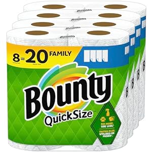 Bounty Quick Size Paper Towels, White, 8 Family Rolls = 20 Regular Rolls