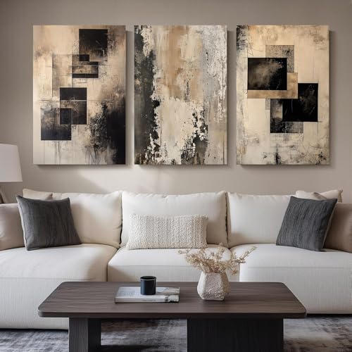 Image of Wivsev Neutral Abstract Wall Art,Minimalist Abstract Wall Art, Modern Beige Black and White Wall Decor for Bedroom,Livingroom,Office (12" x 18" x 3 pcs)