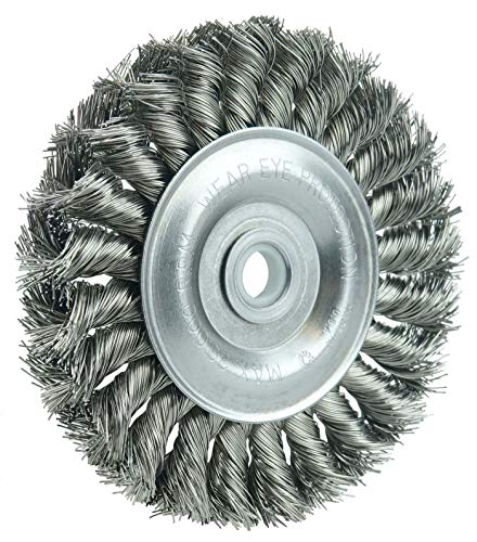 Image of Weiler 36293 4 inch Wolverine Knot Wire Wheel, Standard Twist, .014 inch Stainless Steel Fill, 1 /2 inch-3 /8 inch Arbor Hole, Made in the USA (Pack of 10)
