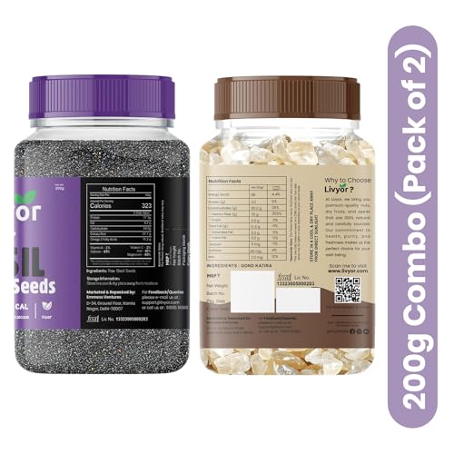 Image of Livyor Gond Katira and Basil Seeds Combo Pack 200g x 2 | Sabja Assorted Seeds & Nuts (2 x 200 g)