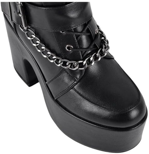 Only maker Women’s Platform Gothic Style Boots-Chunky High Heel Chain Detail Side Zipper-Punk Rock Ankle Boots for Party Clubwear Cosplay