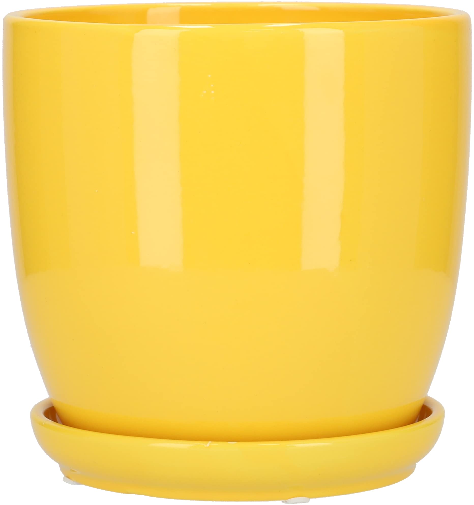KOTARBAU® 2 x Maceteros con Plato de cerámica esmaltada, 13 cm, Maceta Amarilla, Tiesto Decorativo para Plantas, Maceta con Plato y Orificio de Drenaje, Reflejo Brillante, Macetas de Ceramica 2 UDS