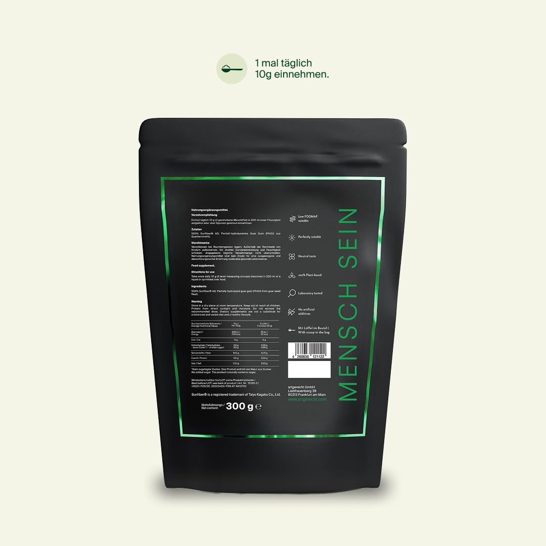 PHGG Ballaststoff Pulver 300 g – 8,7 g Ballaststoffe pro Portion | leich löslich, gut verträglich | Low FODMAP | Vegan & glutenfrei | Biomfiber Sunfiber partially hydrolyzed guar gum