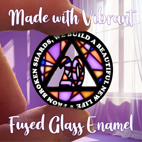 Image of Stained Glass 20 Year AA Chip Sobriety Coin Medallion, Fragments to Freedom Alcoholics Anonymous Addiction Recovery Anniversary Token, Inspirational Sober Gifts for Men and Women by the Token Shop