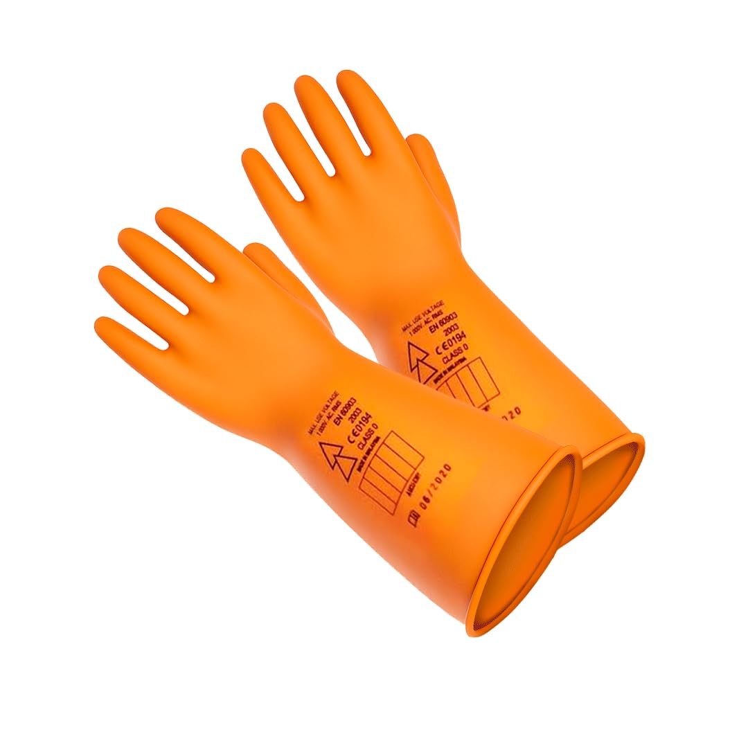 Guantes Electricista Aislantes De 1000V | De Uso Profesional | Protección Dieléctricos Clase 0 | Guantes De Protección Para Trabajo | Duraderos Y Resistente| Color Naranja | Talla L