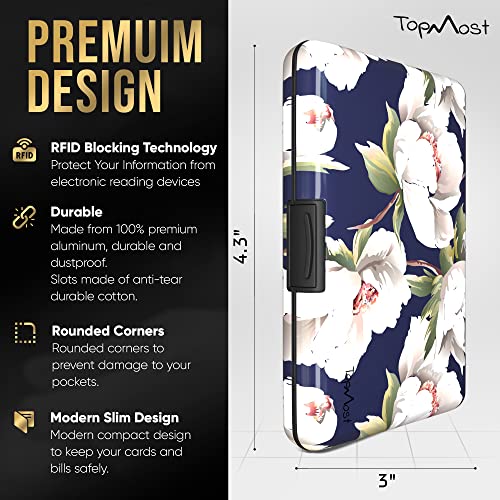 Image of TopMost RFID-Blocking Aluminum Wallet Credit Cards Holder for men & women - Slots for 12 Cards And Bills, Peony Flowers, 11*7.5*2cm, Card and Bills Holder