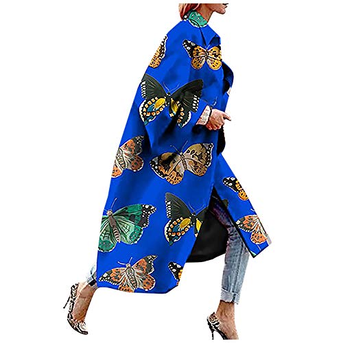 Wocachi Trench Coat for Women, Boho Colorful Print Long Open Front Trench Jacket Fashion Soft Cardigan Kimono Jacket Back School Lightweight Elastic Morden Polyester Blend Pleated