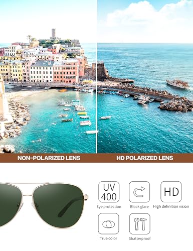 Image of Polarized Aviator Sunglasses Womens: Acetate Glasses UV Protection | Classic Square Style fit Most Face Shape - Pressure-free Frame & Full Anti-Glare Lens Ideal for Classy Laides Travel Vacation