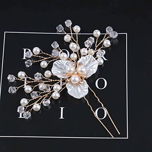 Wendalern Wedding Flower Hair Pin Crystal Pearl Flower Bridal Hair Pieces Gold Pearl Rhinestone Floral Petal Hair Barrette Headwear Hair Accessories for Women Girls Styling - Image 3