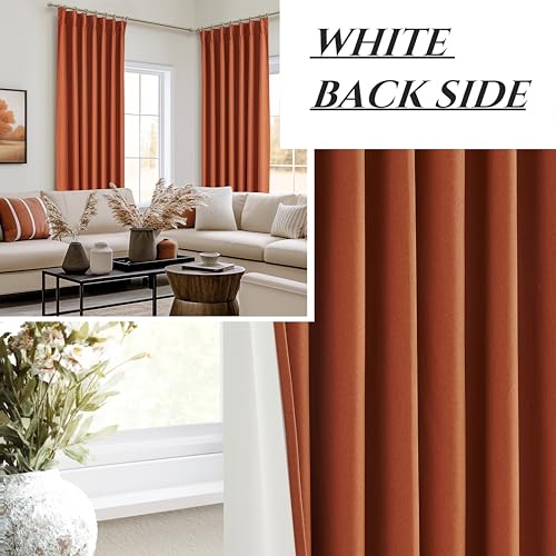 Image of Fall Burnt Orange Curtains Blackout 54 Inches Long 2 Panels Set, Terracotta Autumn Color Decor Retro for Living Room /Bedroom Antique Copper Rust Boho 70s Window Pinch Pleated Linen Drapes (W40 inchxL54 inch)