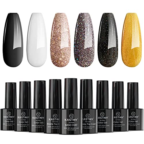 Gel Nagellack, Kastiny 9PCS Frische Fuchsie Gel Nagellack UV Set, 1 Base Unterlack & 2 Top Überlack, Lange Andauernd Soak Off Gel Nagellack Cover