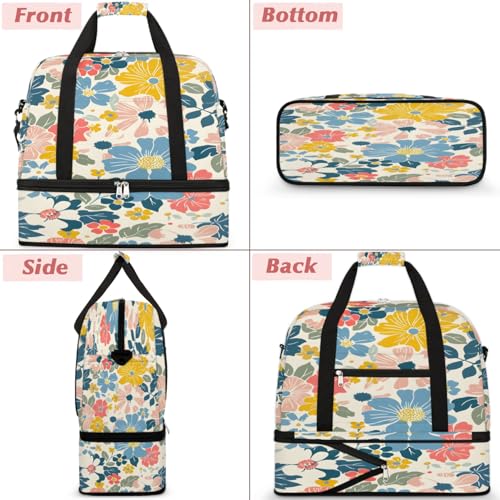 Travel Duffel Bags Cute Flower Foldable Weekender Bags for Women with Shoes Compartment Waterproof & Tear Resistant Carry on Overnight Luggage Duffel Bag Shoulder Sports Tote Bag3