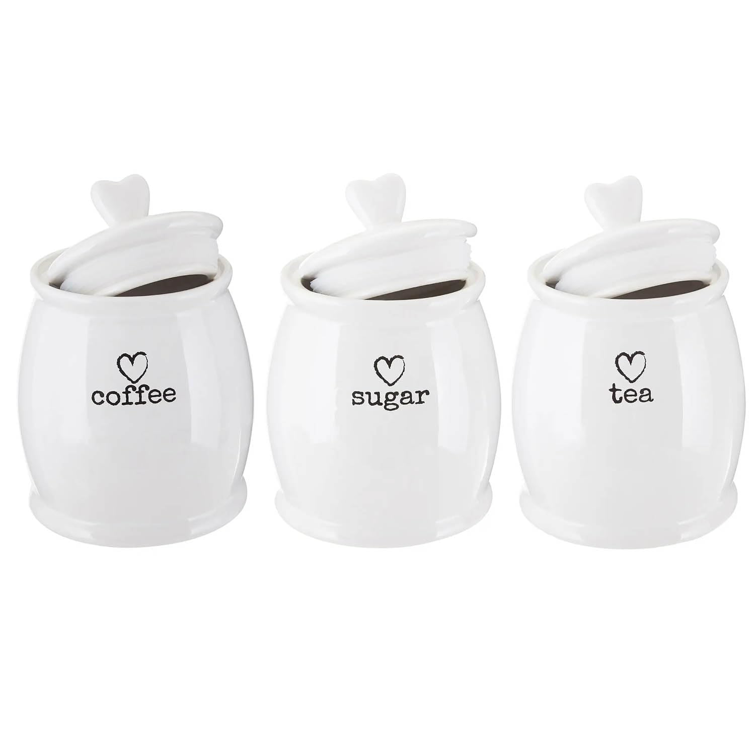UNIQUE HOME LIVING Tea Coffee Sugar Canister Set of 3, 800ml White Dolomite Storage Canisters with Airtight Lids, Kitchen Storage Jars Pots for Tea, Coffee and Sugar, Kitchen Accessories Essentials