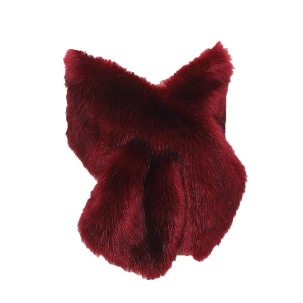 PengGengA Faux Fur Shawls for Women Warm Long Shrug Wraps Plain Wedding Cape for Bridal & Bridesmaid (Wine Red, One Size)