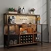 Wine bar cabinet with drawer and led lights 55 inches industry coffee bar cabinet with wine rack and glass goblet holder kitchen sideboard buffet cabinet for liquor and goblet  urban country home decor