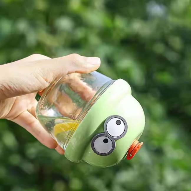 Image of 400ml Glass Sipper Mug with Leather Grip Sleeve - Leak-Proof Lid & Straw Reusable,Hot & Cold Beverages, Water, Juice, Coffee Home, Bar, Office Use (Sipper MINI Funny FACE Mug 250ML)