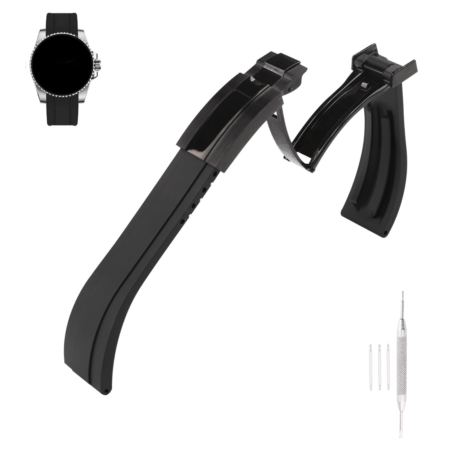 Rubber 20MM Watch Bands Compatible Fit for Rolex Submariner Ghost Daytona Yachtmaster Deployment Buckle Replacement Silicone Strap Wirstband for Men and Women Waterproof Bracelet Watch accessories