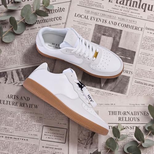 Image of HXV Women Fashion Sneakers Casual Tennis Shoes Retro Trendy Low Top Lace-Up Breathable Non Slip Lightweight Comfortable Zero Drop Cute Flat Walking Shoes